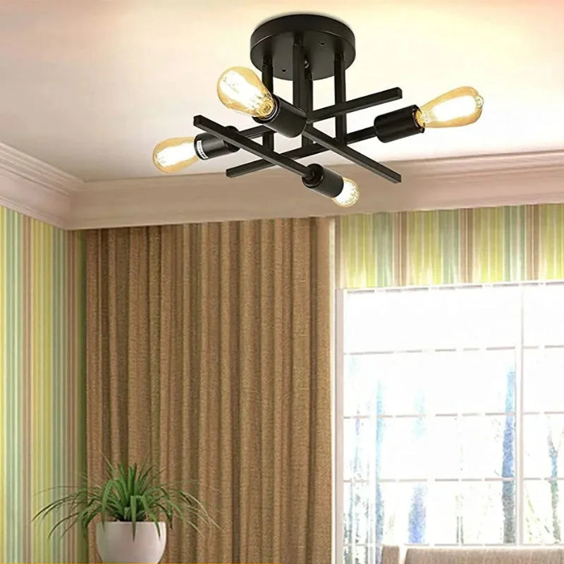 Lustre de Teto Moderno Preto com Design Sputnik para Sala Aquavera