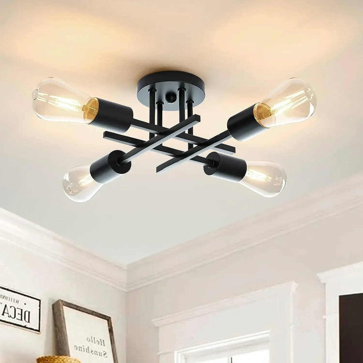 Lustre de Teto Moderno Preto com Design Sputnik para Sala Aquavera