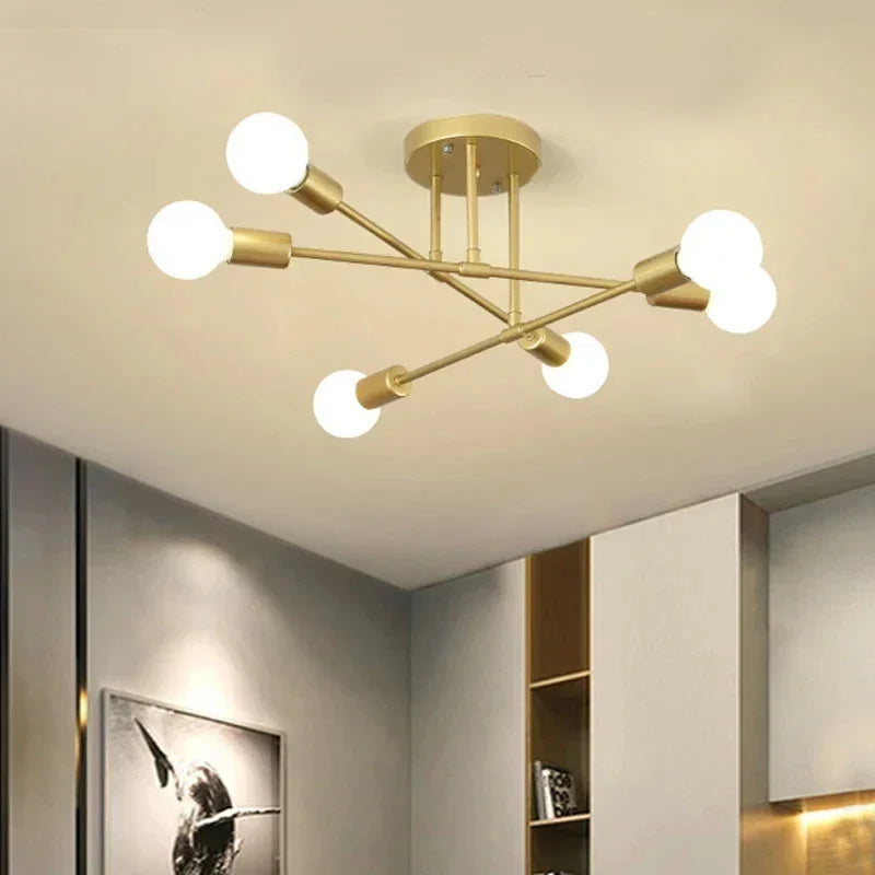 Lustre Led Nórdico Preto e Dourado para Quarto e Sala Aquavera