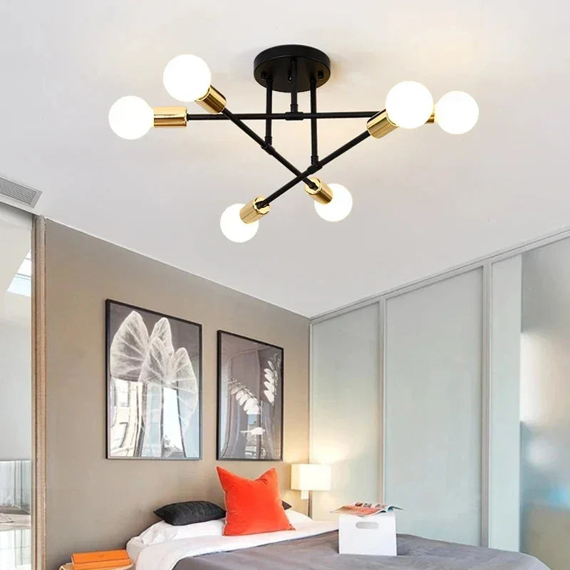 Lustre Led Nórdico Preto e Dourado para Quarto e Sala Aquavera