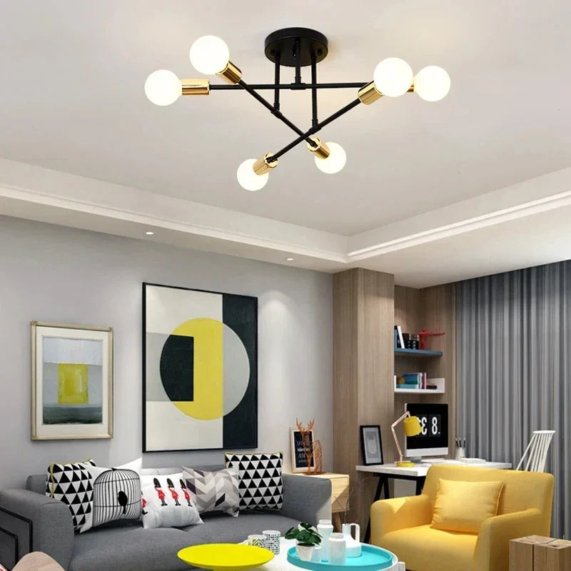 Lustre Led Nórdico Preto e Dourado para Quarto e Sala Aquavera
