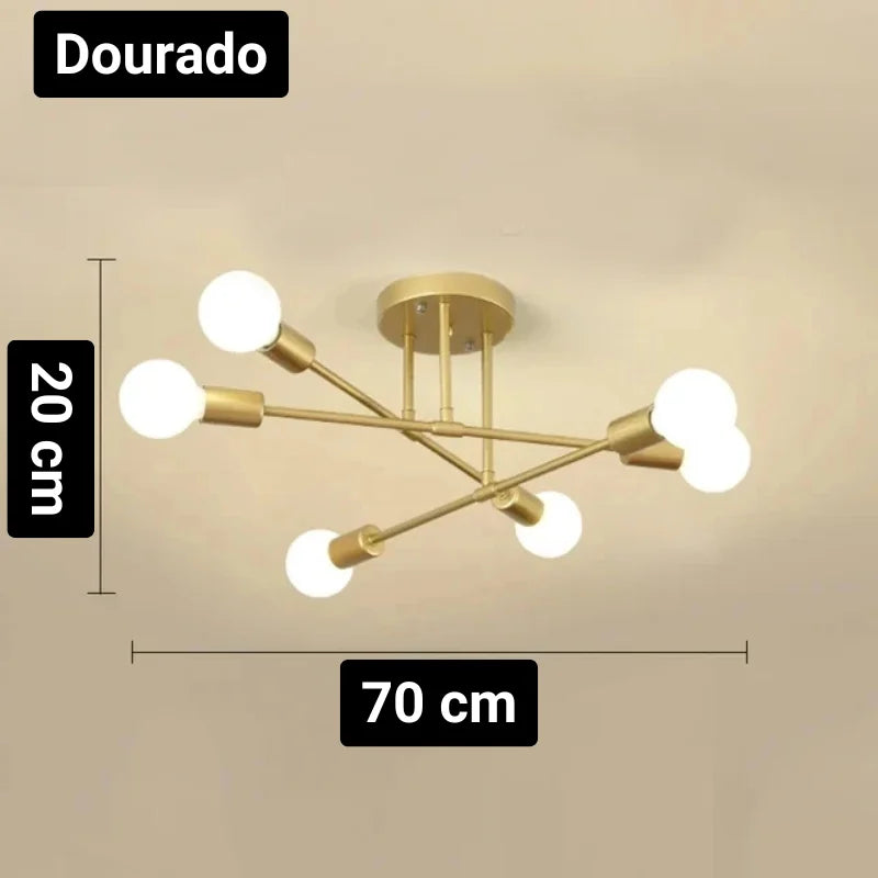 Lustre Led Nórdico Preto e Dourado para Quarto e Sala Aquavera