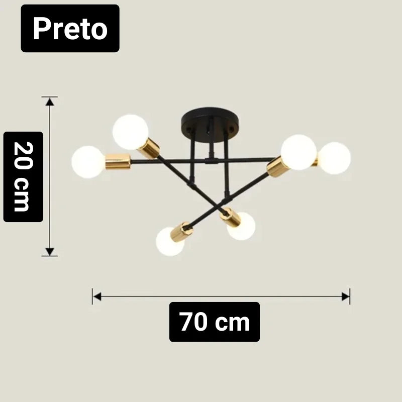 Lustre Led Nórdico Preto e Dourado para Quarto e Sala Aquavera