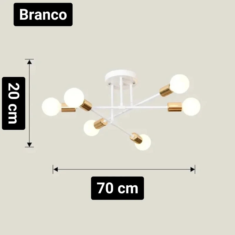 Lustre Led Nórdico Preto e Dourado para Quarto e Sala Aquavera