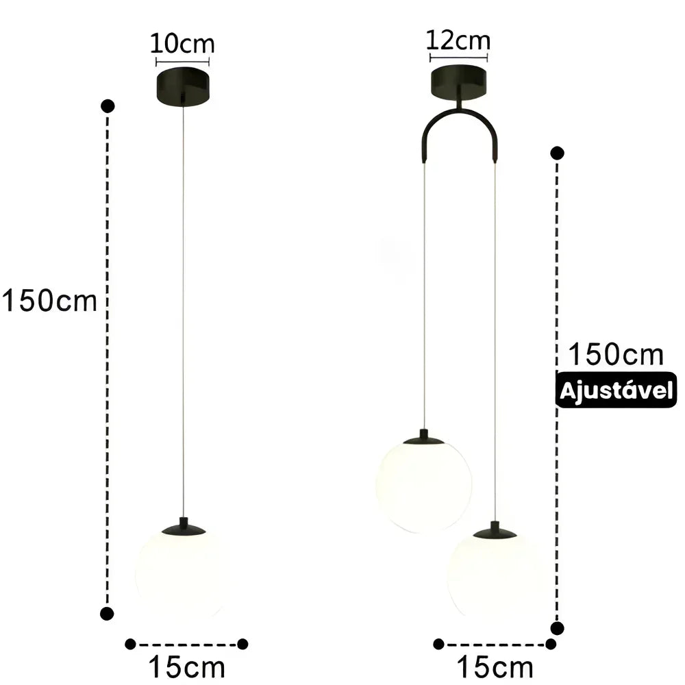 Lustre Pendente de Vidro com Led para Sala e Quarto Aquavera