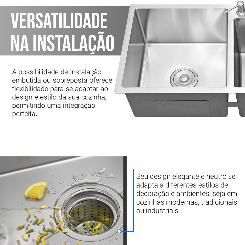 Cuba Cozinha Gourmet Pia Aço Inox Dupla Quadrada Acessórios