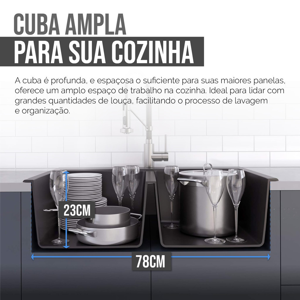 Cuba Cozinha Gourmet Pia Aço Inox Dupla Quadrada Acessórios