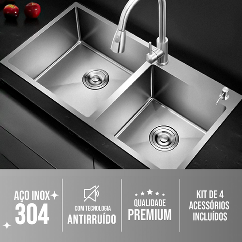 Cuba Para Pia De Cozinha Gourmet Kit Dupla Quadrada C/ Torneira Flexível
