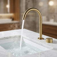 Torneira Misturador Banheiro Cascata Bancada 360° Aço Inox 2 Furos Dourado Escovado