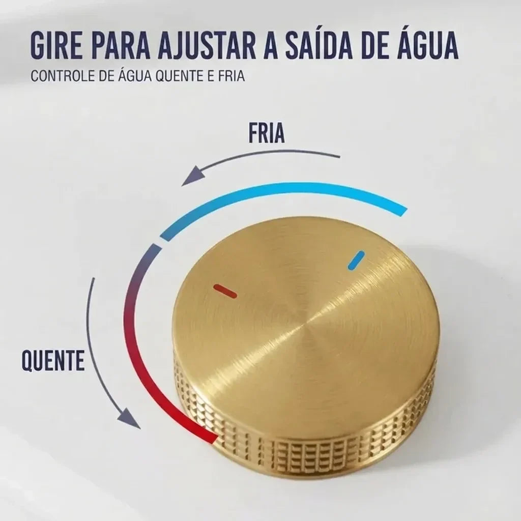 Torneira Misturador Banheiro Cascata Bancada 360° Aço Inox 2 Furos Dourado Escovado