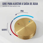 Torneira Misturador Banheiro Cascata Bancada 360° Aço Inox 2 Furos Dourado Escovado