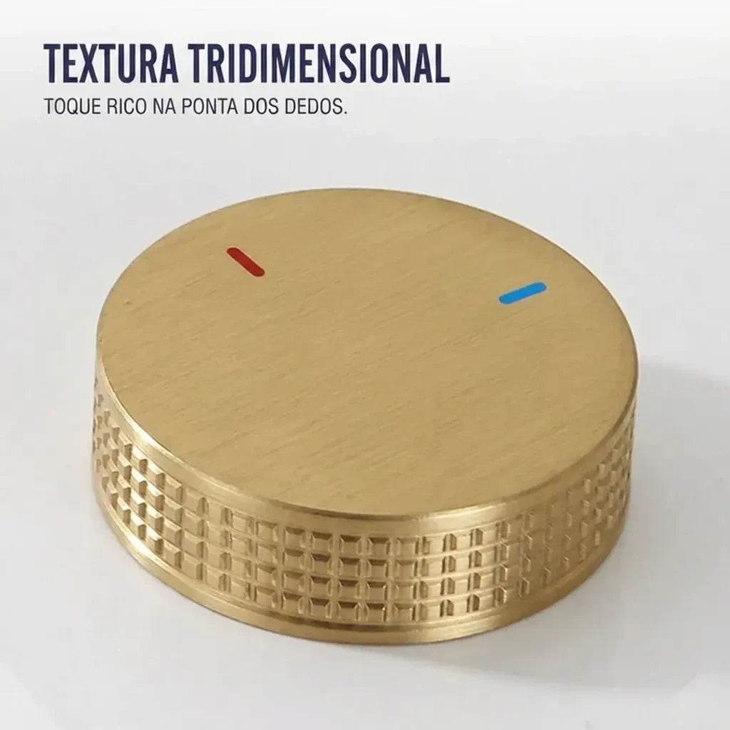 Torneira Misturador Banheiro Cascata Bancada 360° Aço Inox 2 Furos Dourado Escovado