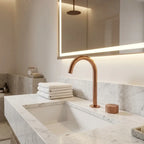 Torneira Misturador Banheiro Cascata Bancada 360° Aço Inox 2 Furos Ouro Rosé Escovado