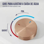 Torneira Misturador Banheiro Cascata Bancada 360° Aço Inox 2 Furos Ouro Rosé Escovado