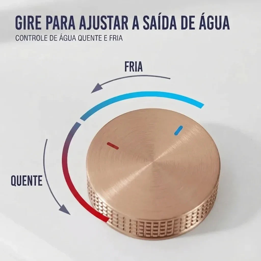 Torneira Misturador Banheiro Cascata Bancada 360° Aço Inox 2 Furos Ouro Rosé Escovado