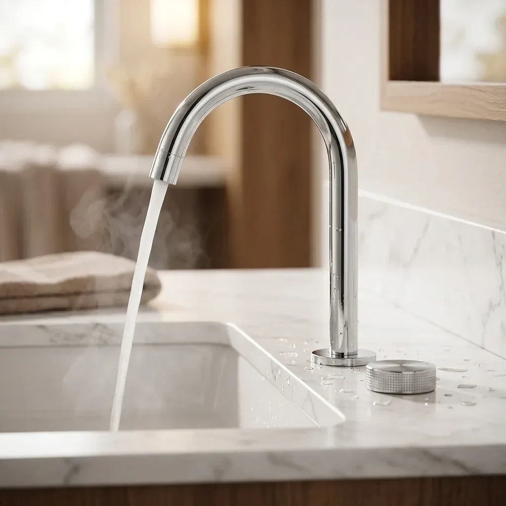 Torneira Misturador Banheiro Cascata Bancada 360° Aço Inox 2 Furos Cromada Brilhante