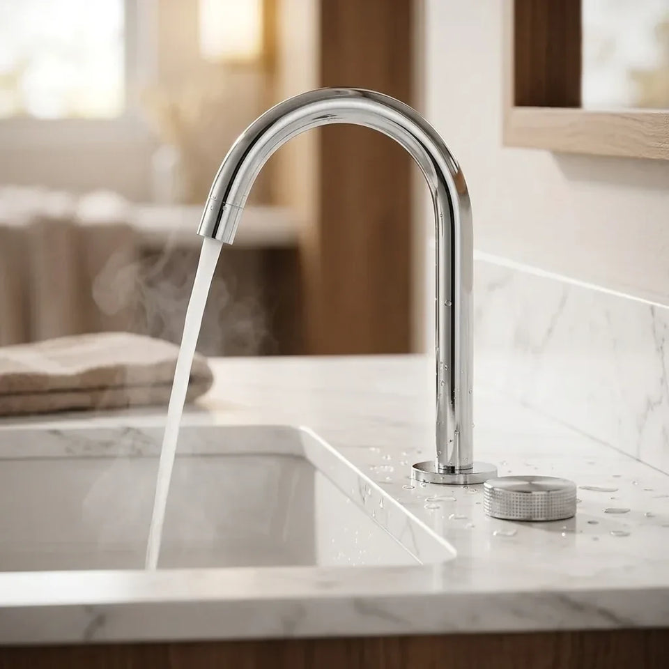 Torneira Misturador Banheiro Cascata Bancada 360° Aço Inox 2 Furos Cromada Brilhante