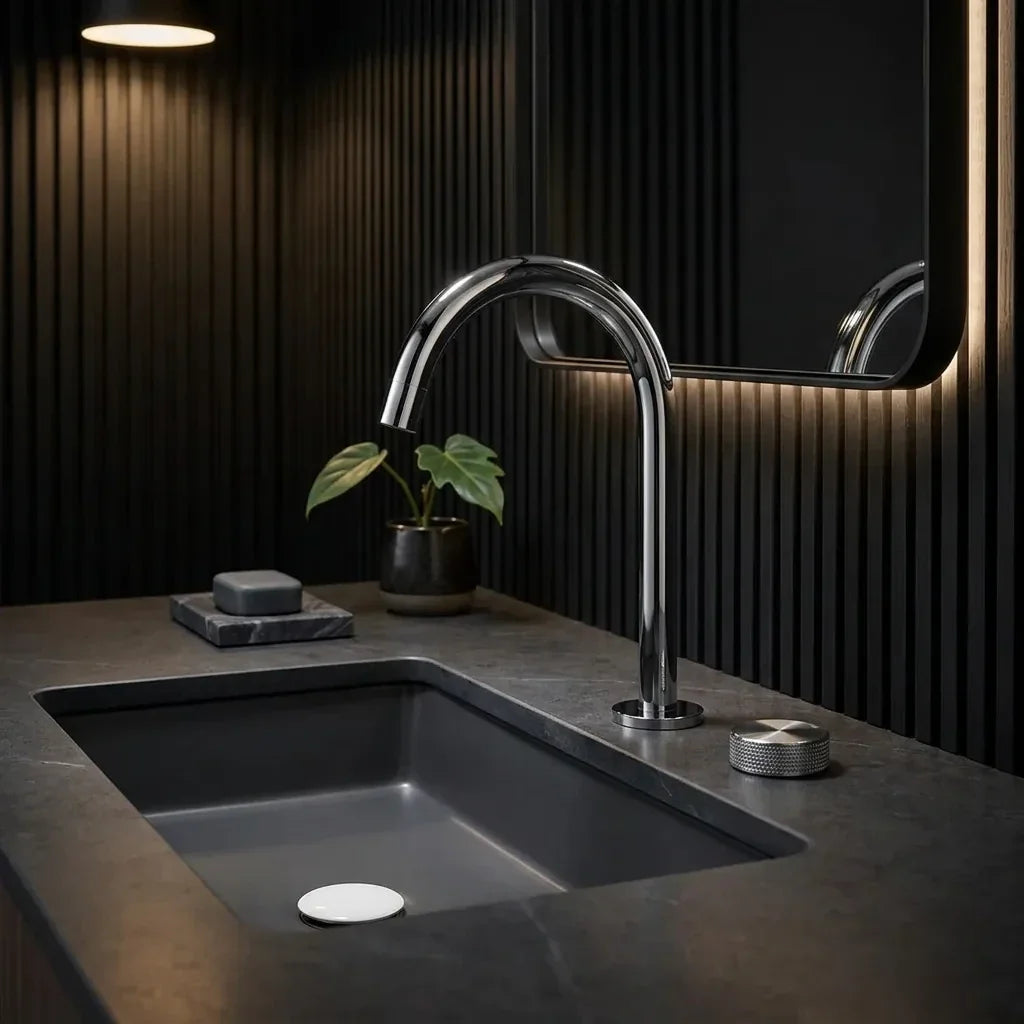 Torneira Misturador Banheiro Cascata Bancada 360° Aço Inox 2 Furos Cromada Brilhante