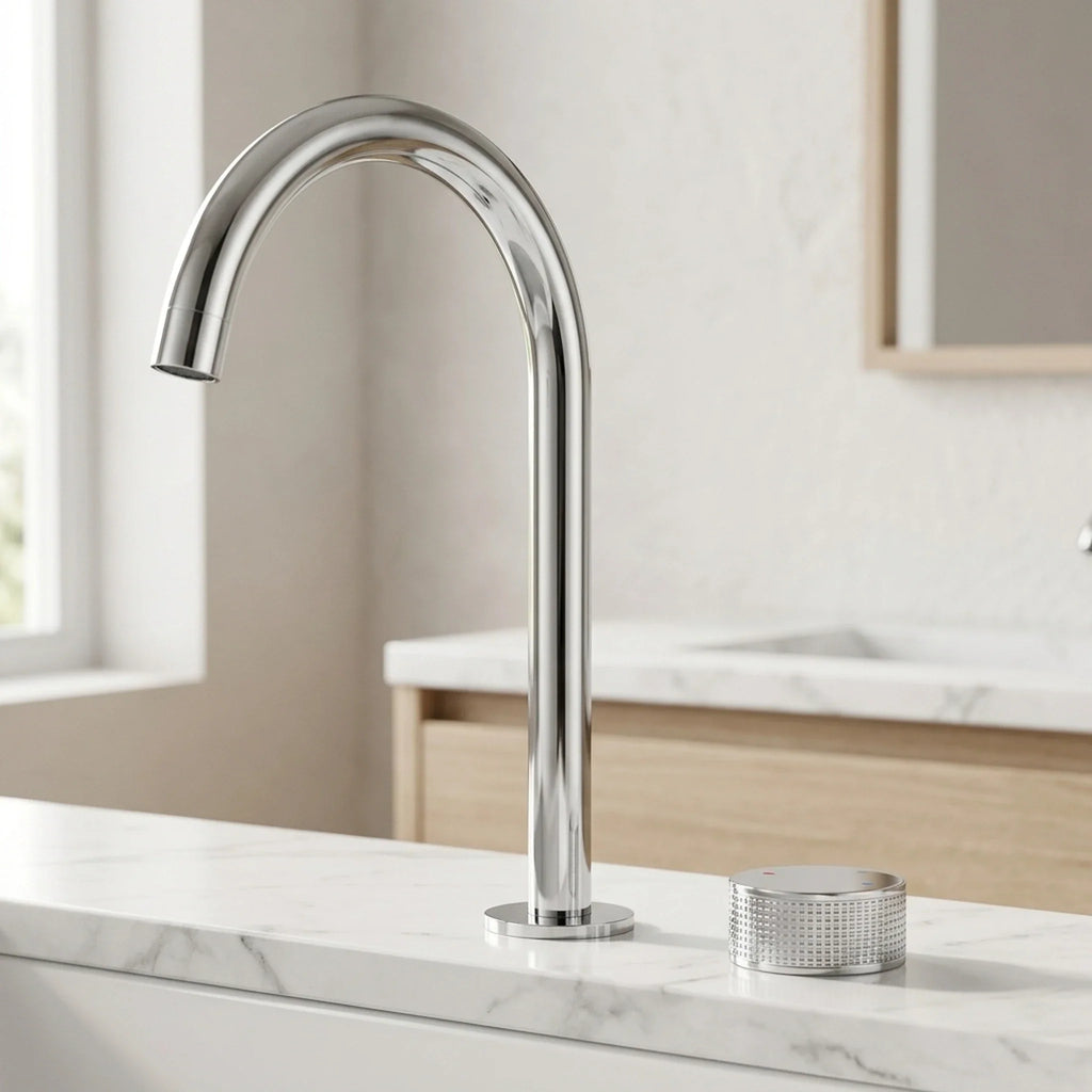Torneira Misturador Banheiro Cascata Bancada 360° Aço Inox 2 Furos Cromada Brilhante