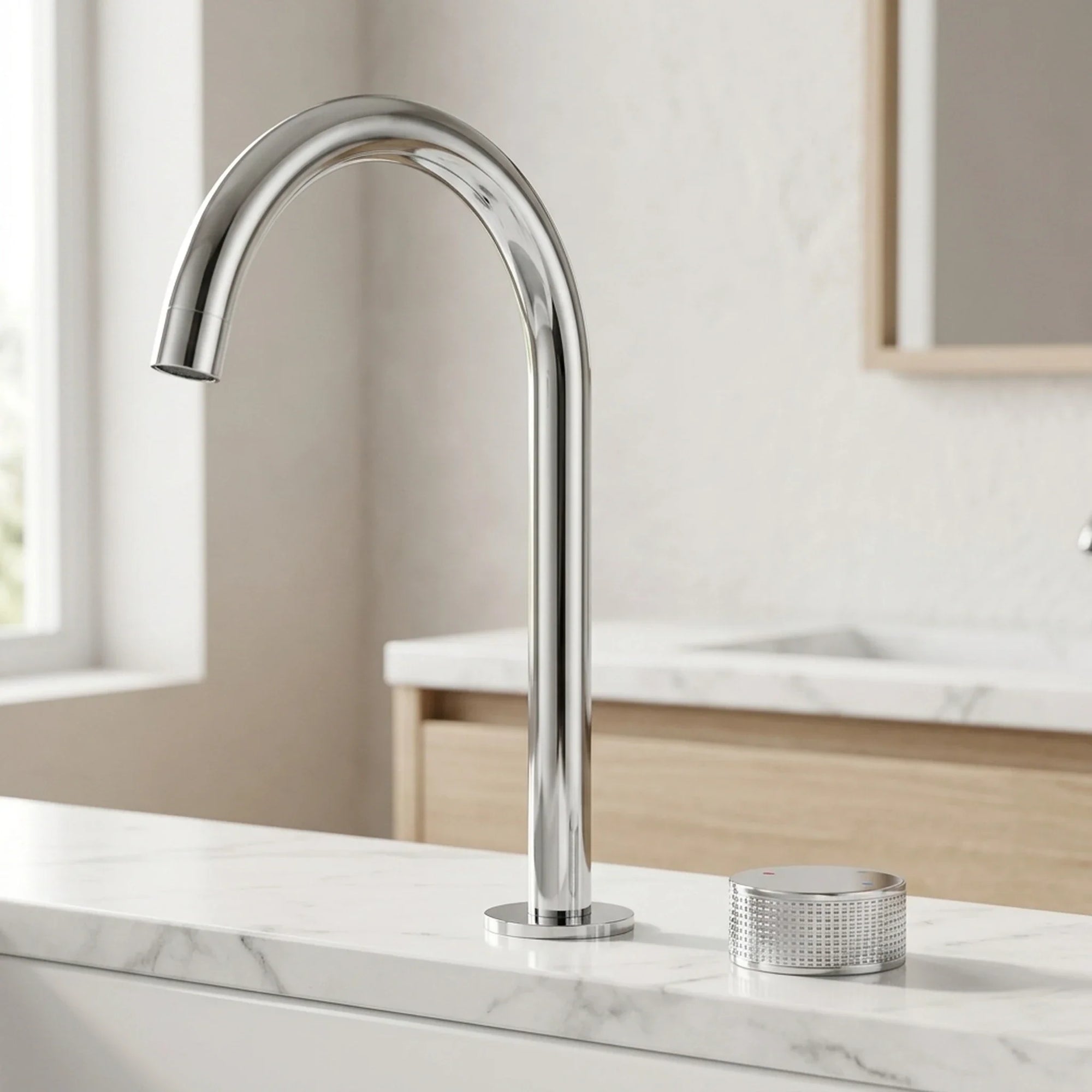 Torneira Misturador Banheiro Cascata Bancada 360° Aço Inox 2 Furos Cromada Brilhante