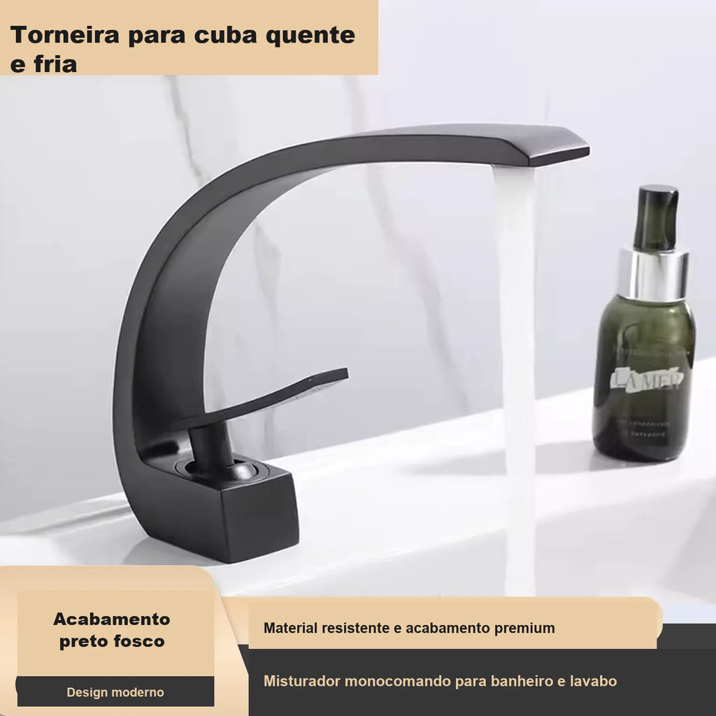 Torneira para Banheiro Monocomando Luxury Preto Fosco Quente e Fria