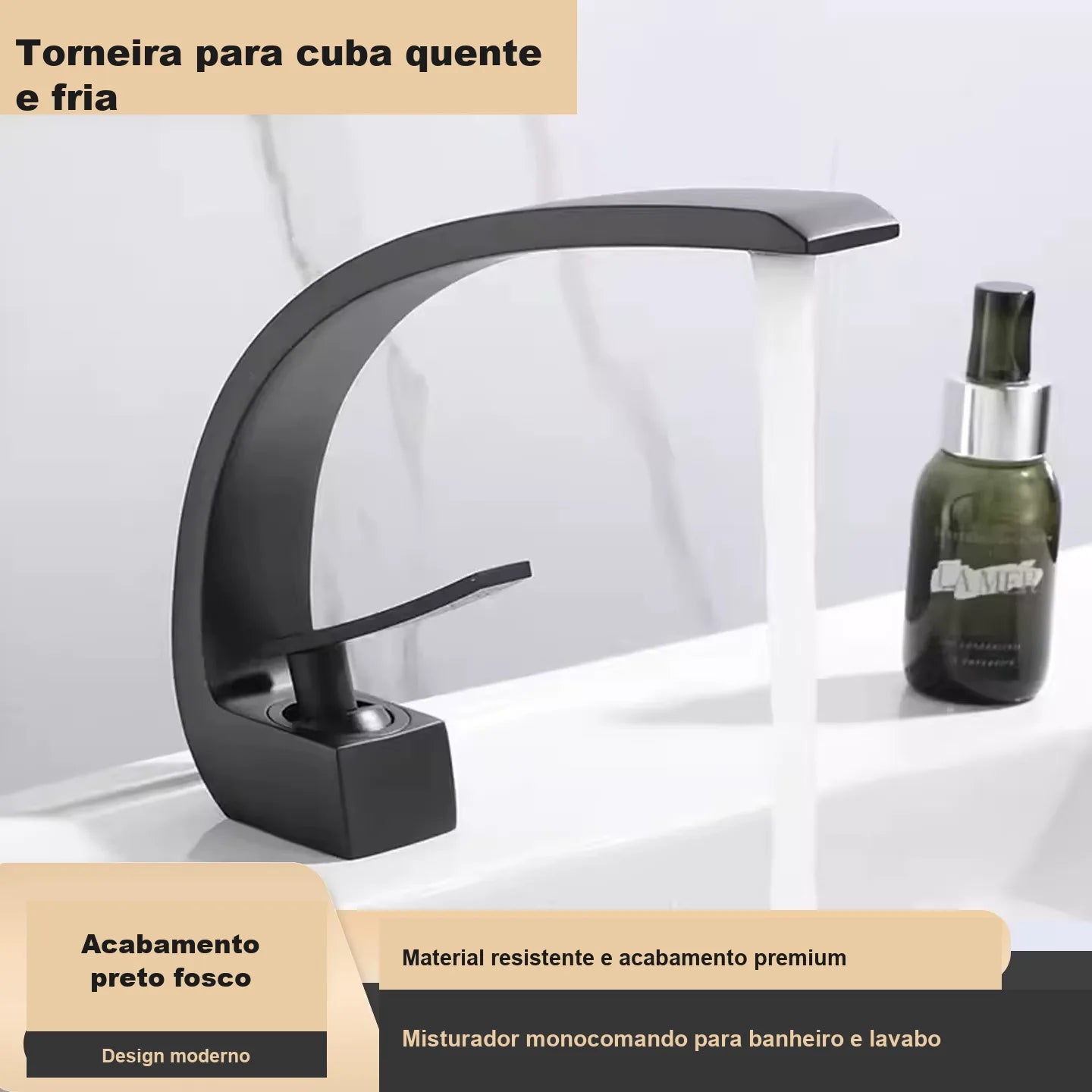 Torneira para Banheiro Monocomando Luxury Preto Fosco Quente e Fria