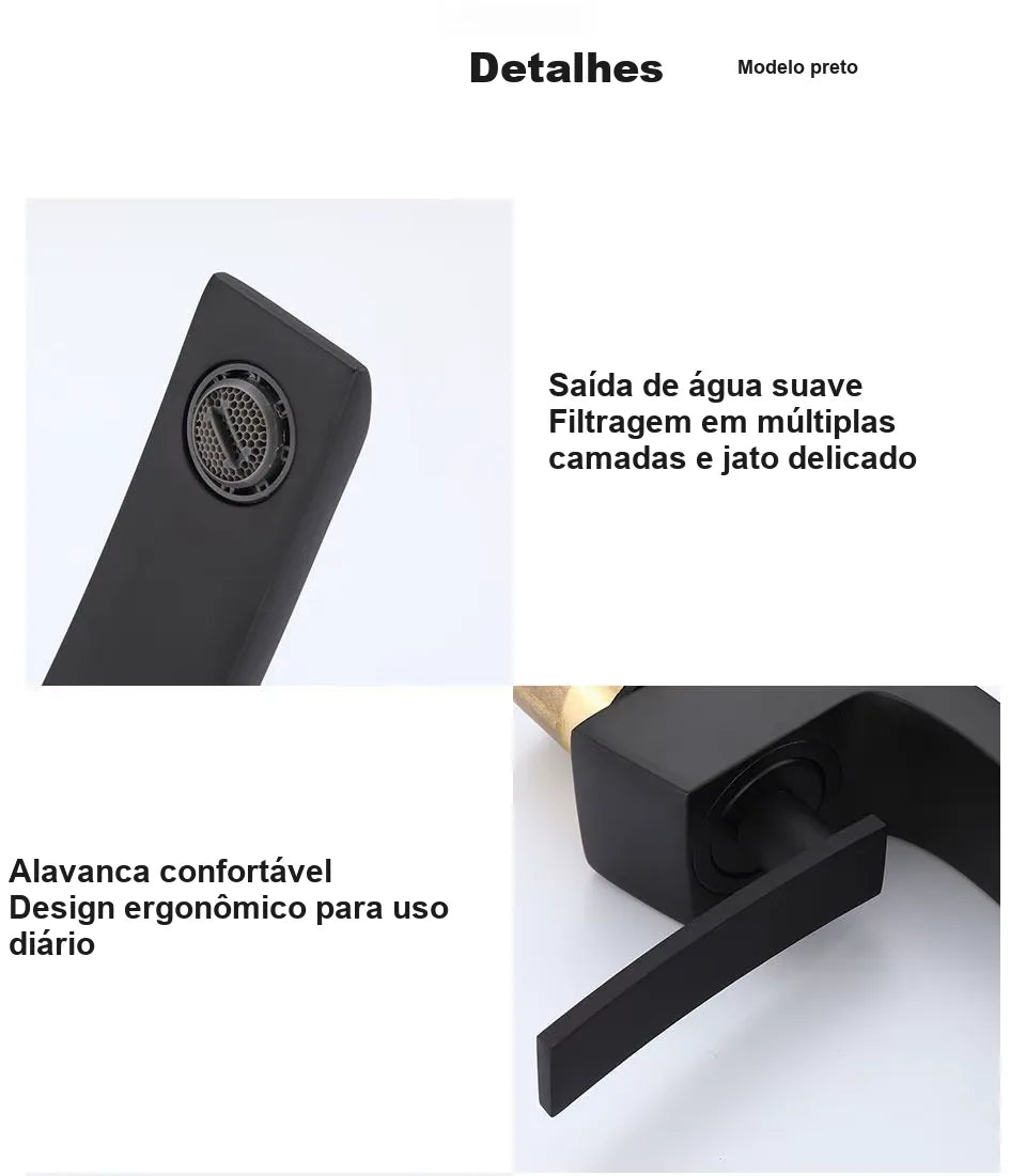 Torneira para Banheiro Monocomando Luxury Preto Fosco Quente e Fria