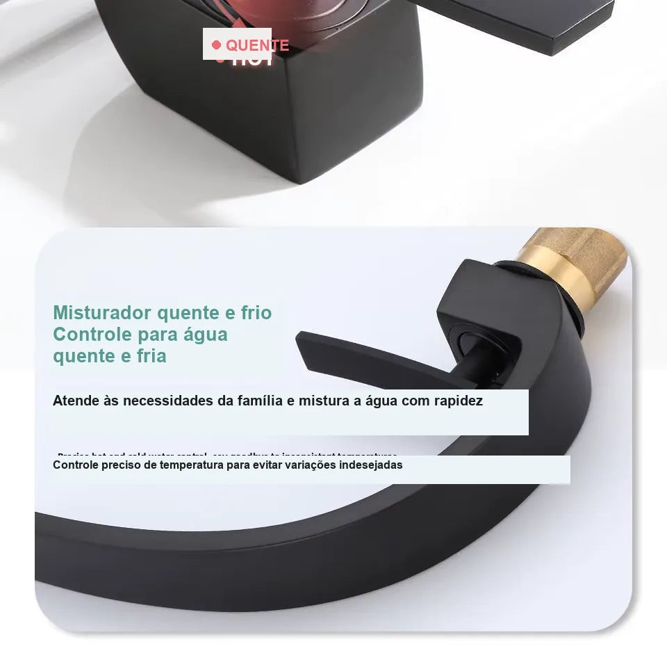 Torneira para Banheiro Monocomando Luxury Preto Fosco Quente e Fria