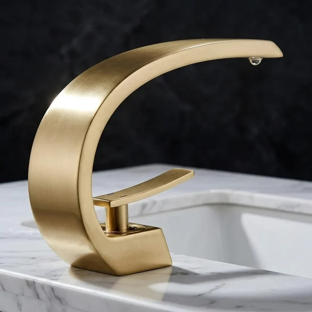 Torneira para Banheiro Monocomando Luxury Dourada Escovada Quente e Fria