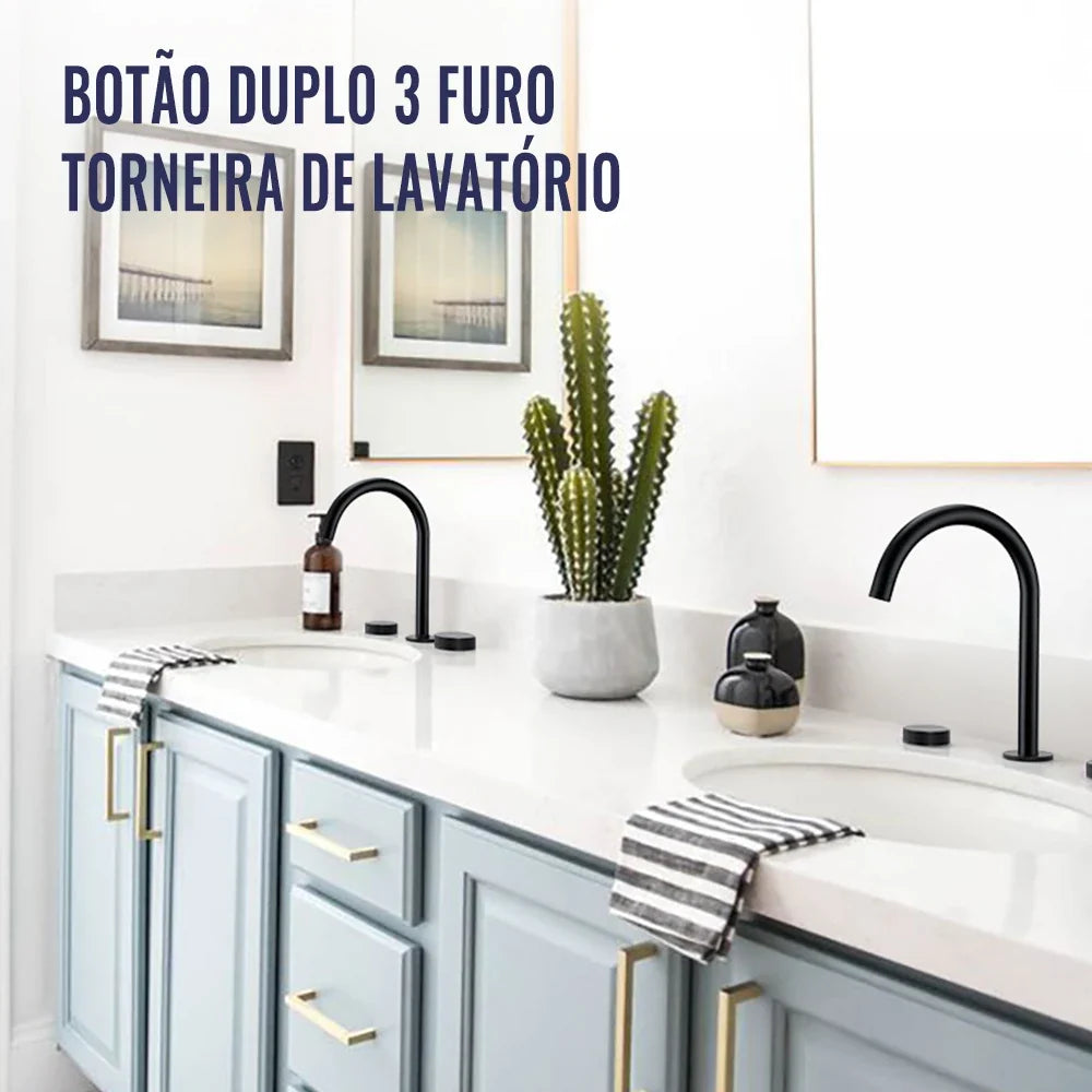 Torneira Misturador Banheiro 3 Furos com Bica 360°