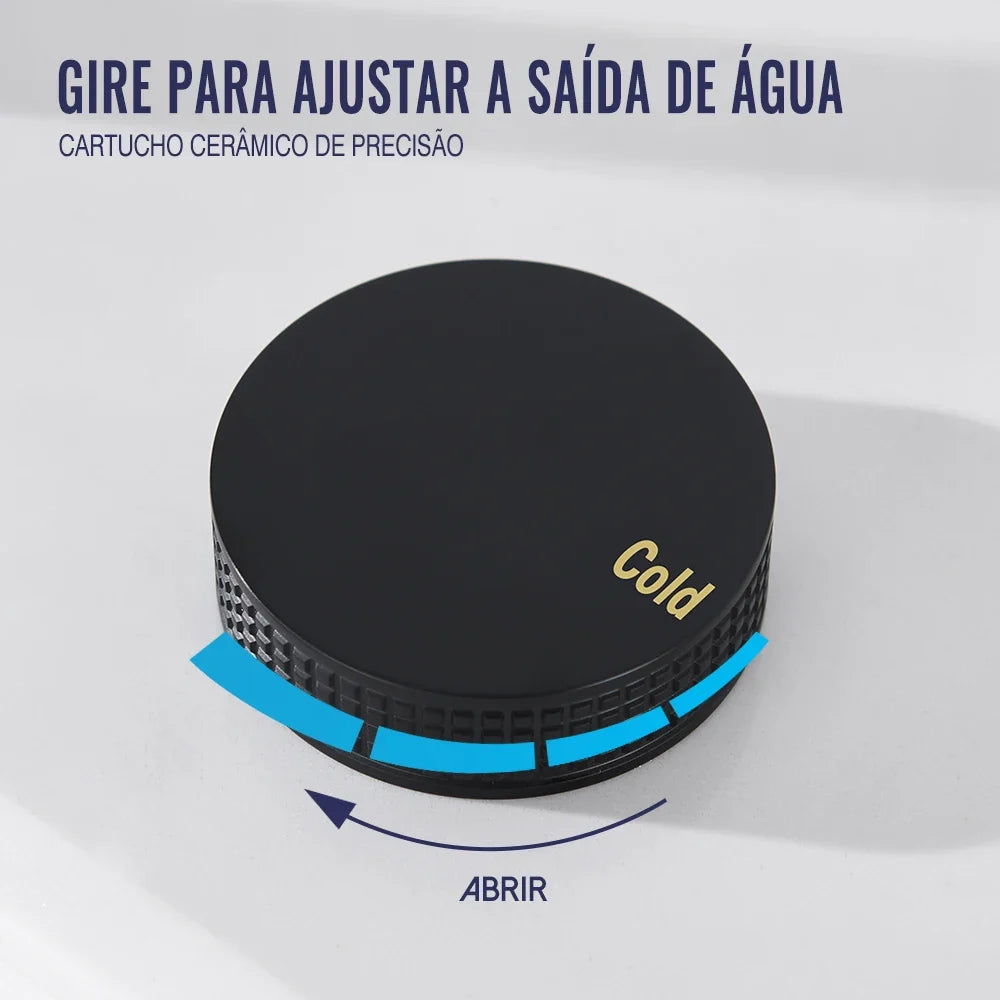 Torneira Misturador Banheiro 3 Furos Preto Fosco com Bica 360°