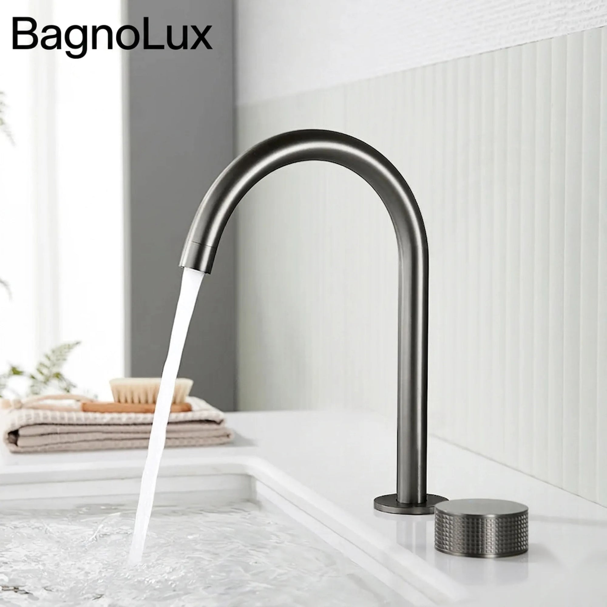 Torneira Misturador Banheiro Cascata Bancada 360° Aço Inox 2 Furos